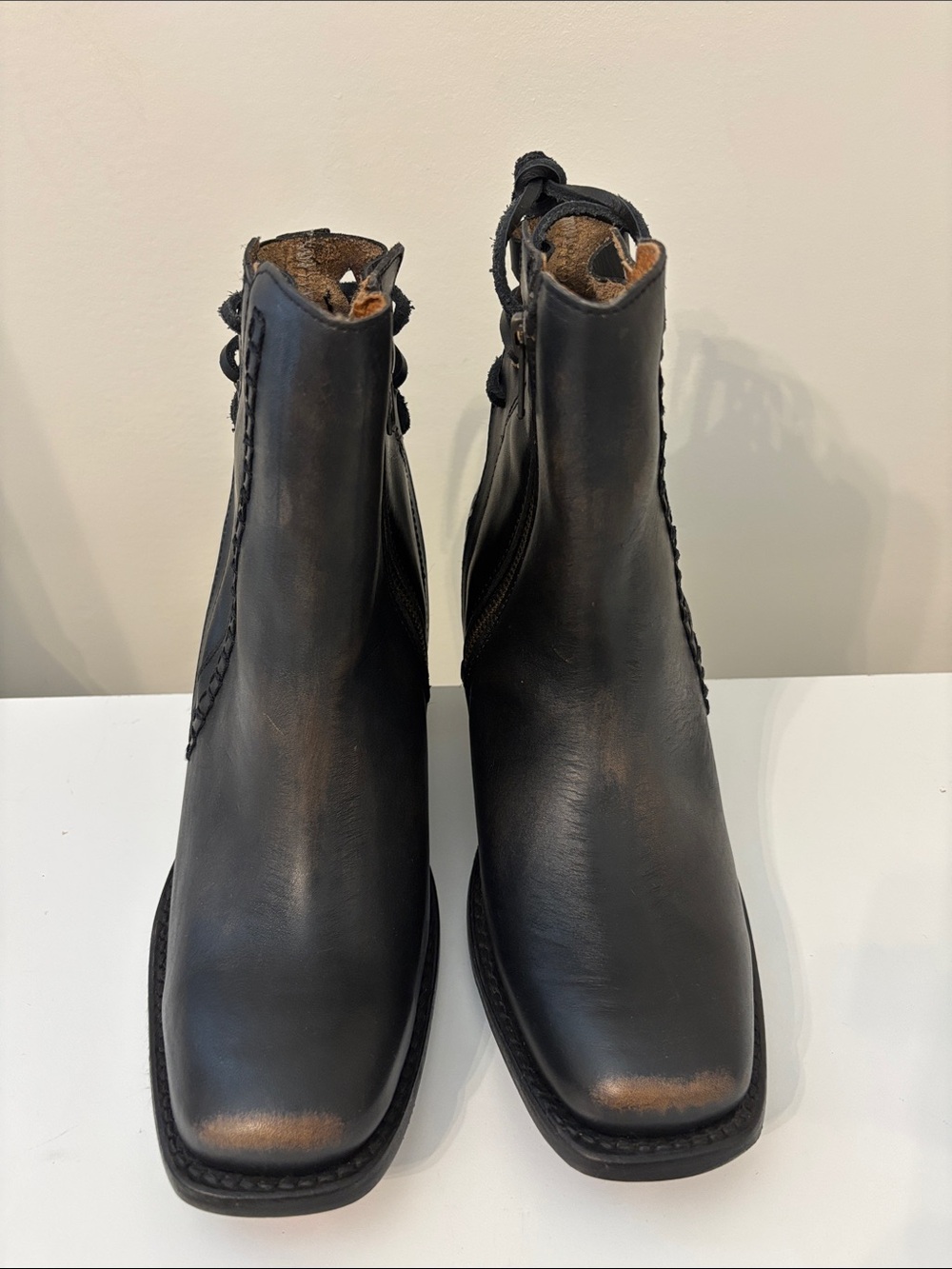 Freebird by Steven Black Leather Square-Toe Ankle Boots